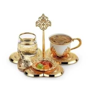 BUSEM DAMAT FİNCANI GOLD TEKLİ SUNUM TABAKLI x6x BSM324