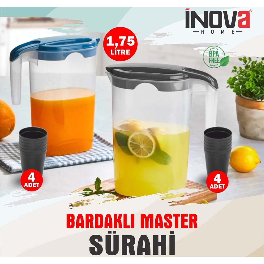 İNOVA HOME MASTER BARDAKLI SÜRAHİ 1,75 LT x24x İNV0019